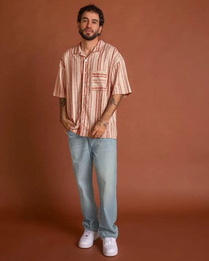Camisa manga corta en tela tipo lino - M3158