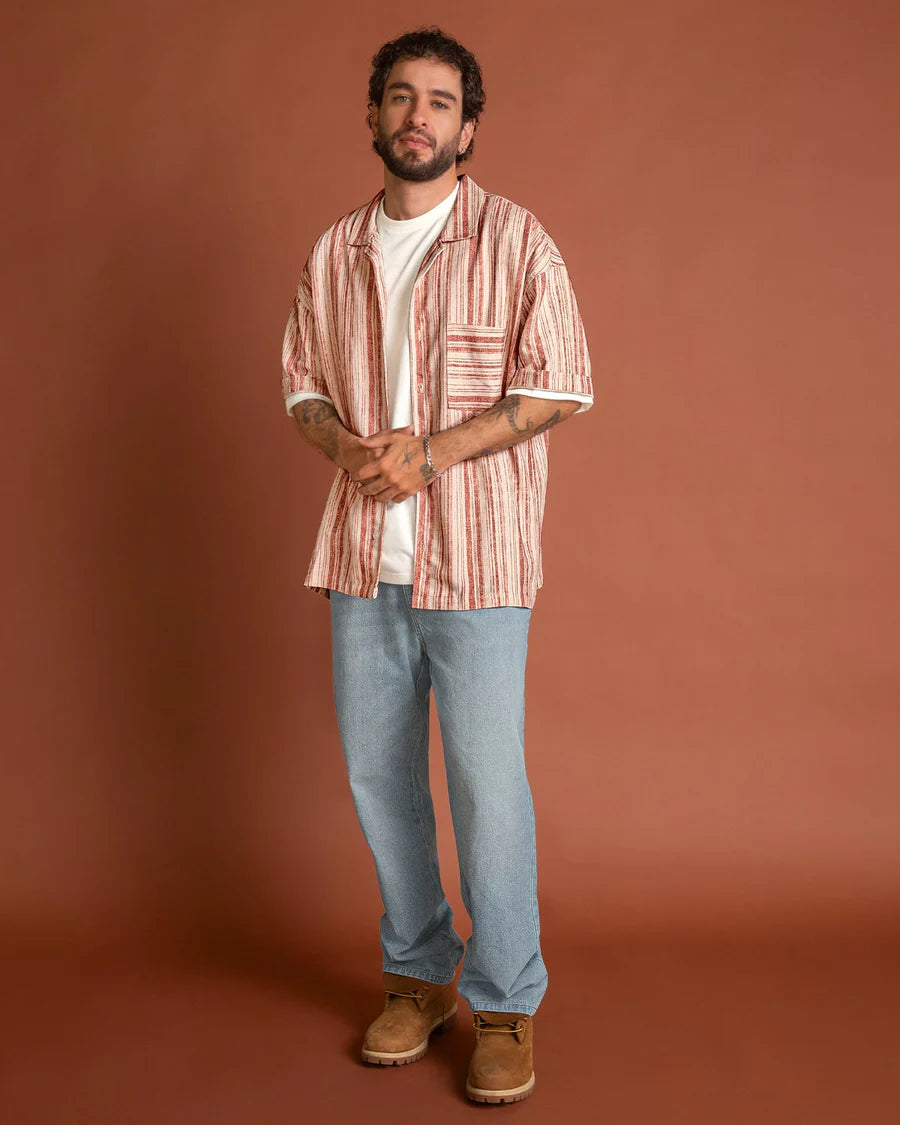 Camisa manga corta en tela tipo lino - M3158