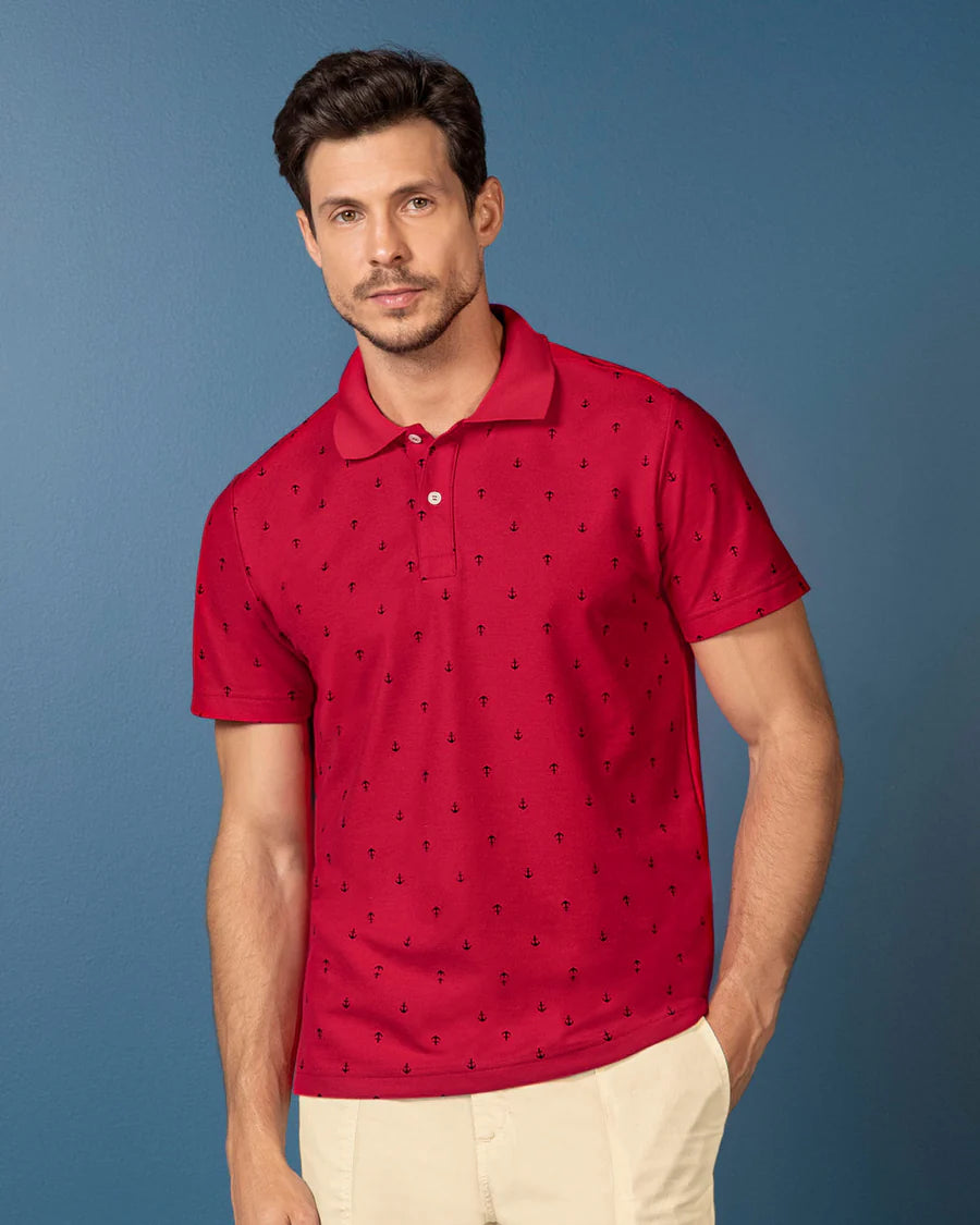 7523 👕 Camiseta Tipo Polo con Mini Print REF. M3189