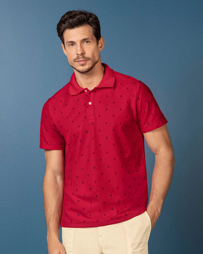 7523 👕 Camiseta Tipo Polo con Mini Print REF. M3189