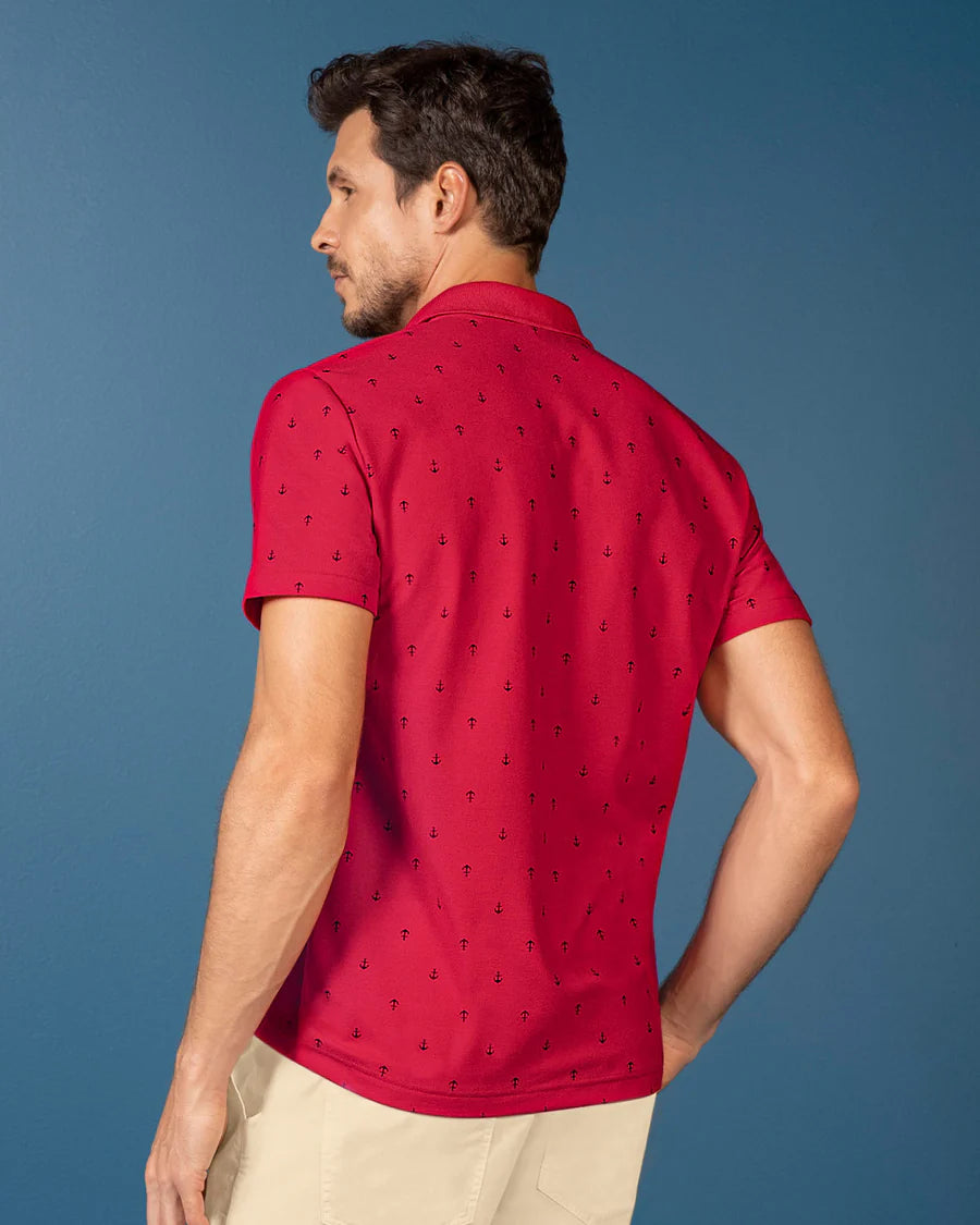 7523 👕 Camiseta Tipo Polo con Mini Print REF. M3189