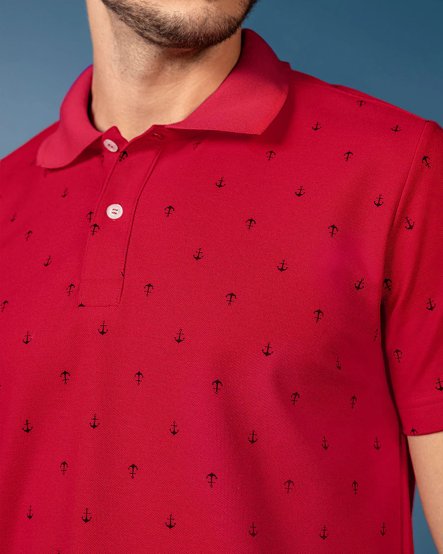 7523 👕 Camiseta Tipo Polo con Mini Print REF. M3189