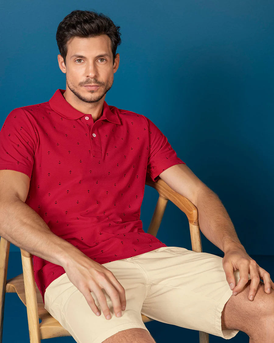 7523 👕 Camiseta Tipo Polo con Mini Print REF. M3189
