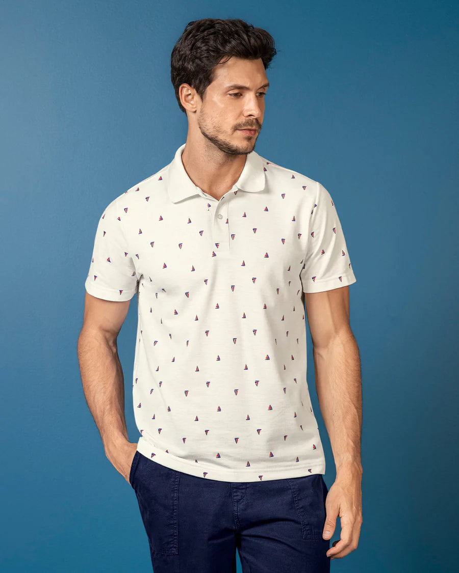 7523 👕 Camiseta Tipo Polo con Mini Print REF. M3189