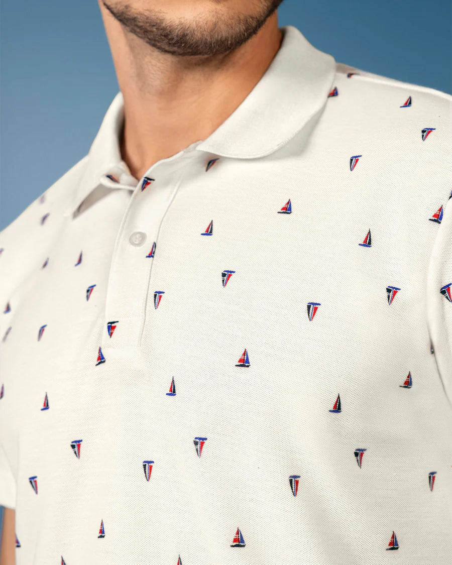 7523 👕 Camiseta Tipo Polo con Mini Print REF. M3189