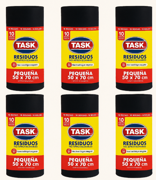 11131 🗑️ Rollo Bolsas de Basura Task Tradicional 50 x 70 cm – Negras (10 Unidades)