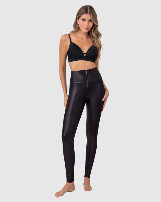 Legging con cierre de control en abdomen en imitación cuero - S67459C