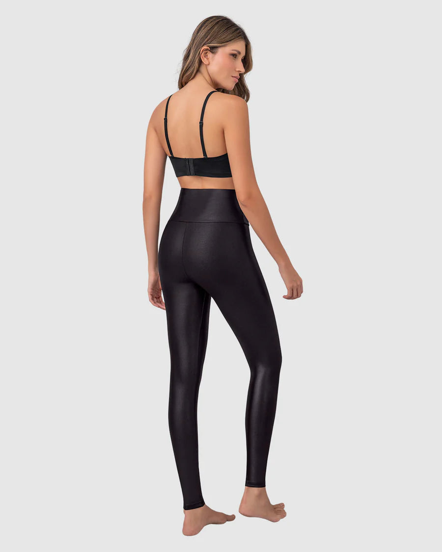 Legging con cierre de control en abdomen en imitación cuero - S67459C