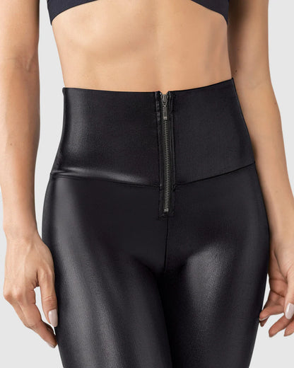 Legging con cierre de control en abdomen en imitación cuero - S67459C