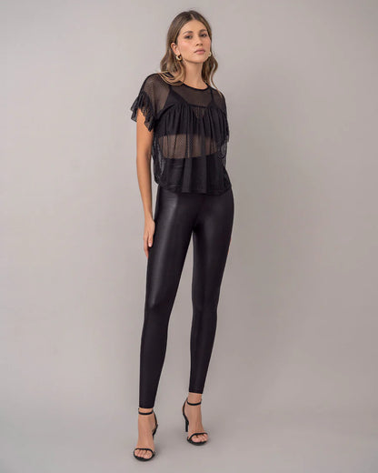 Legging con cierre de control en abdomen en imitación cuero - S67459C