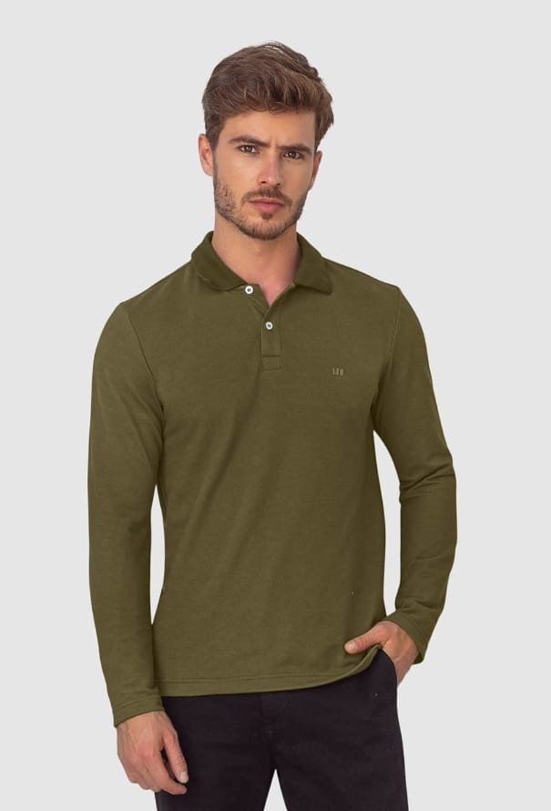 Camiseta tipo polo manga larga con logo bordado en frente