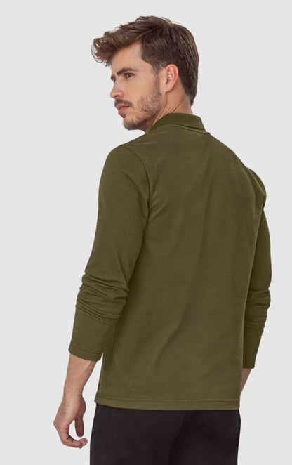 Camiseta tipo polo manga larga con logo bordado en frente