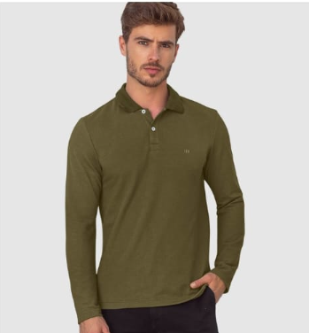 Camiseta tipo polo manga larga con logo bordado en frente