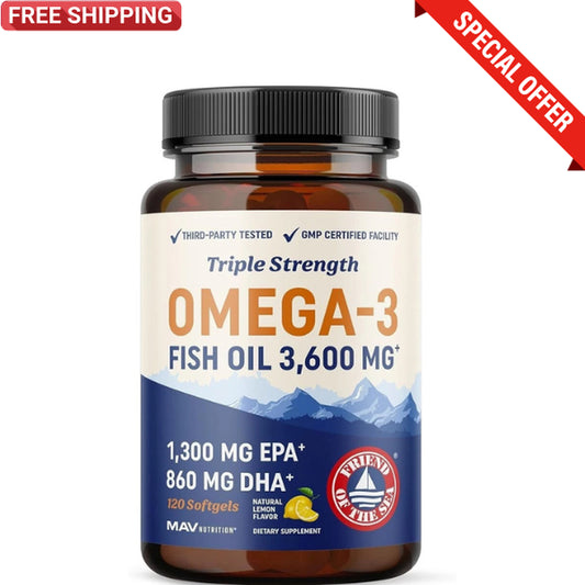 Triple Strength Omega 3 Fish Oil 3600Mg EPA & DHA over 2100Mg Omega3 Fatty 120Ct