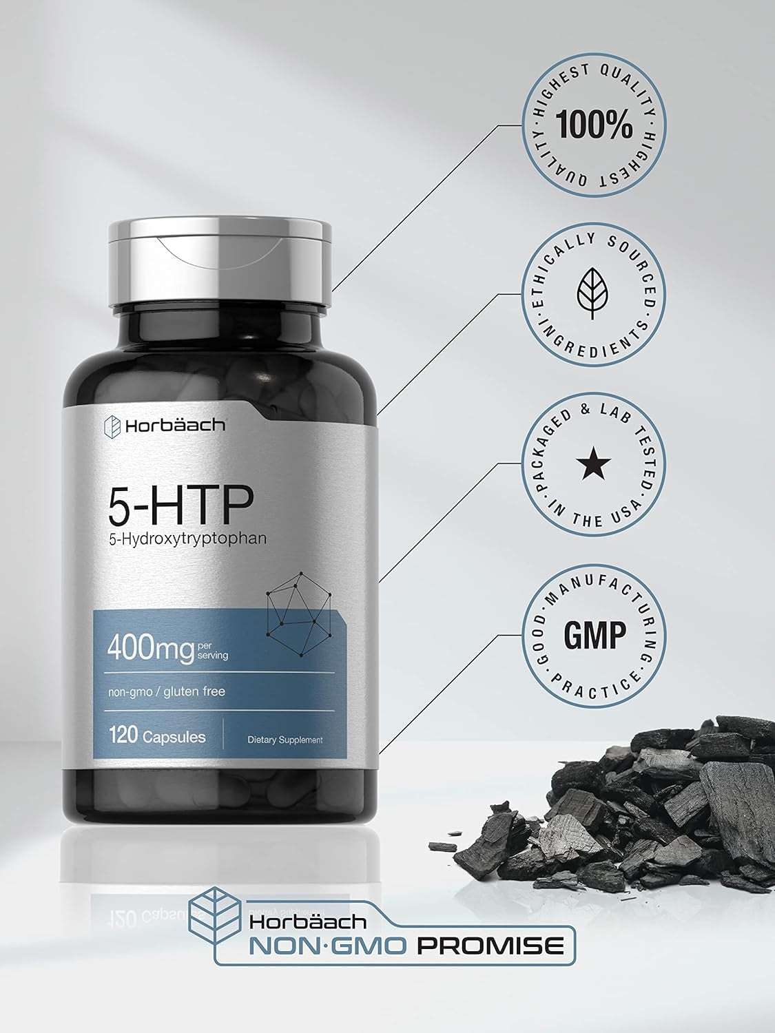 5HTP 400Mg Capsules | 120 Pills | 5-Hydroxytryptophan Supplement | Non-Gmo and Gluten Free