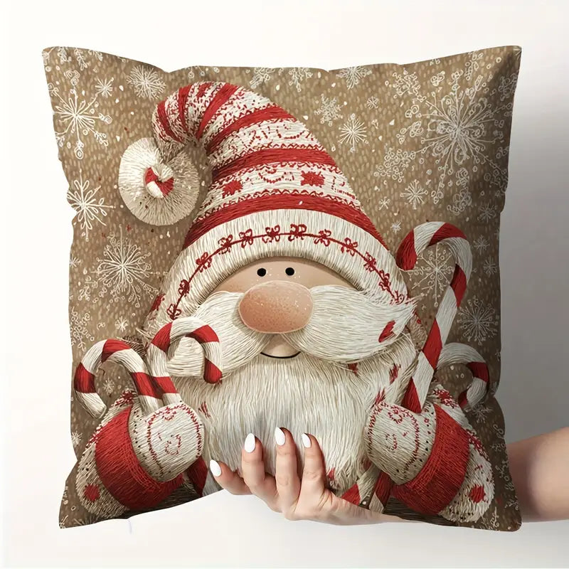 🎄 Set de 4 Fundas de Cojín Navideñas Festivas – Pan de Jengibre, Muñeco de Nieve, Papá Noel y más - MVU5247884