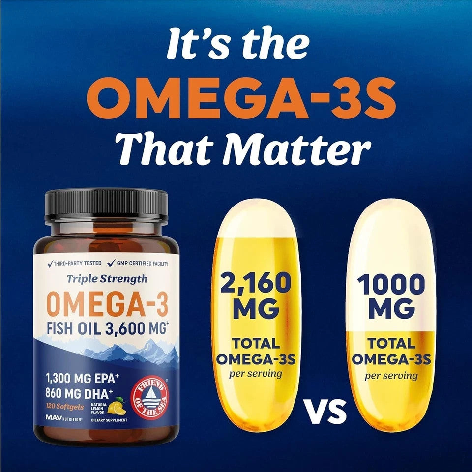 Triple Strength Omega 3 Fish Oil 3600Mg EPA & DHA over 2100Mg Omega3 Fatty 120Ct