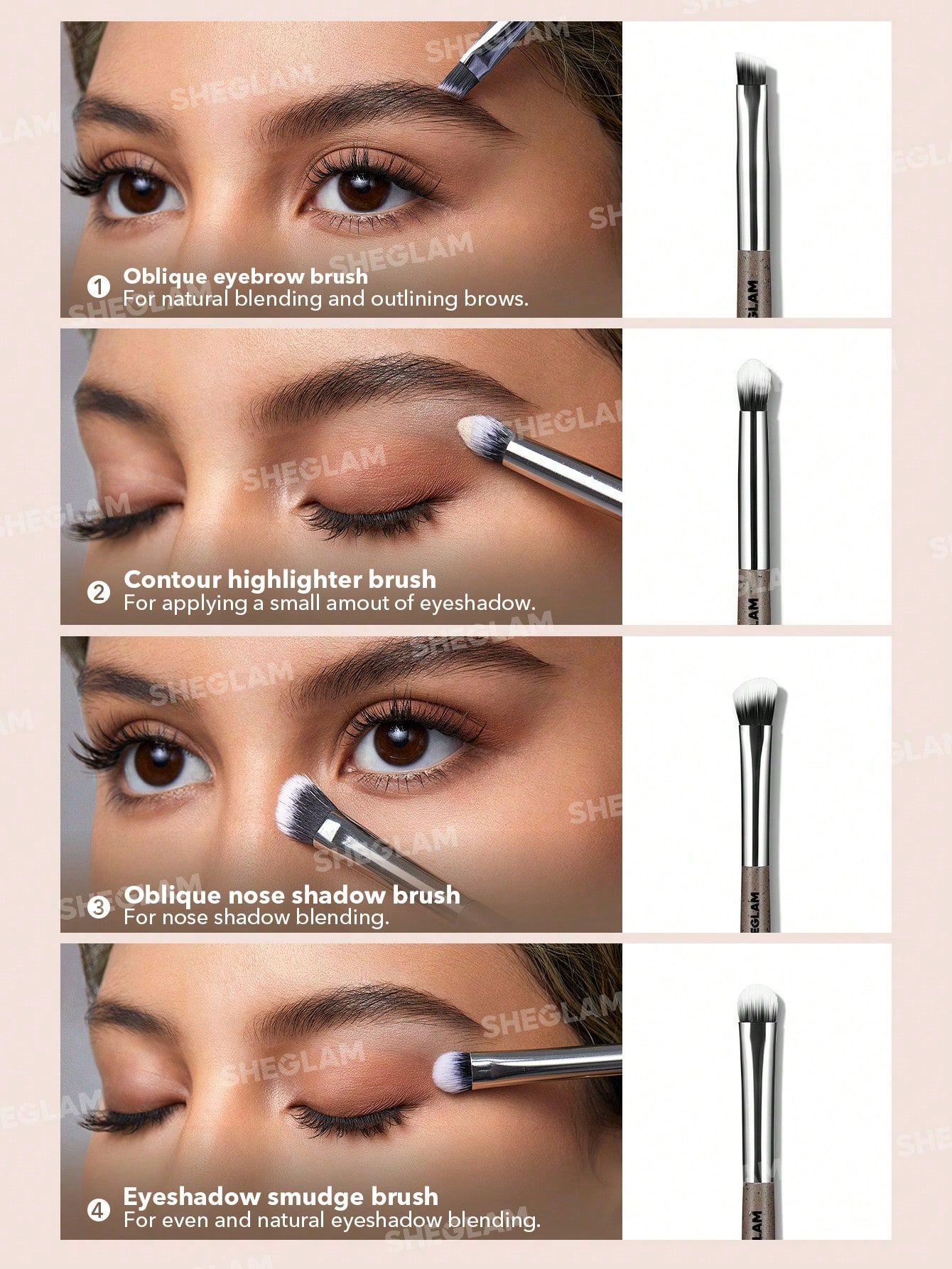 SHEGLAM Glam Fam - Juego de 8 brochas de maquillaje sintéticas