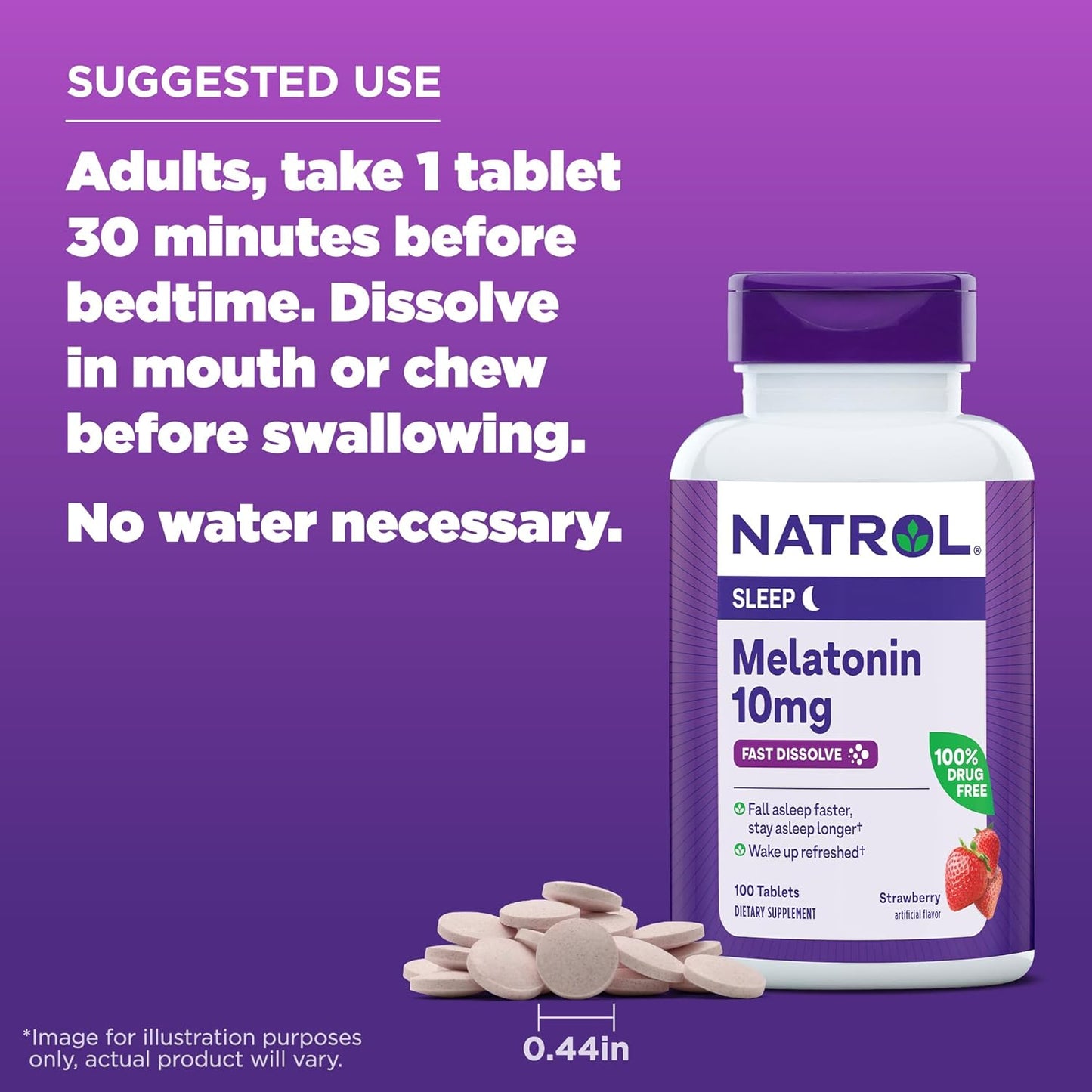 Fast Dissolve Melatonin 10Mg Tablets - Strawberry Flavor, 100 Count, Sleep Support Melatonin Tablets for Adults, 100-Day Supply