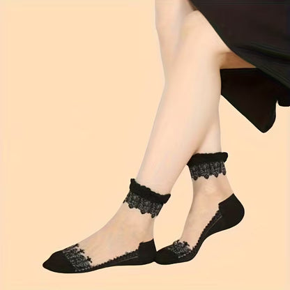 6322 🖤 Calcetines Vintage Negros Bordados para Mujer - - P1002