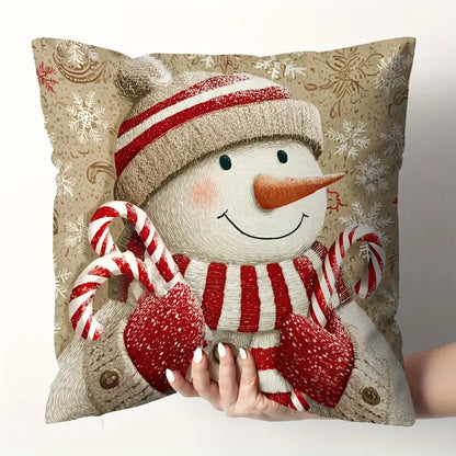 🎄 Set de 4 Fundas de Cojín Navideñas Festivas – Pan de Jengibre, Muñeco de Nieve, Papá Noel y más - MVU5247884