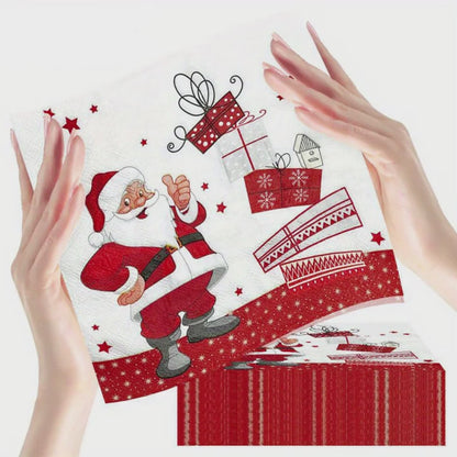 🎄 Servilletas de Fiesta Navideñas de Alta Resistencia – Diseño de Papá Noel con Regalos 🎁 - MJF8004434